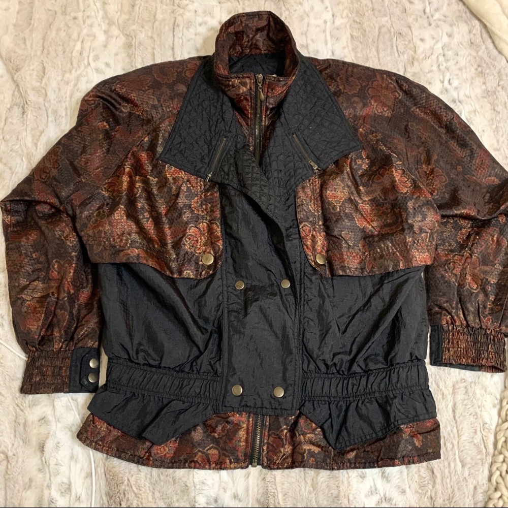 Vintage 80s Floral Brocade Puff Jacket Winter Coat